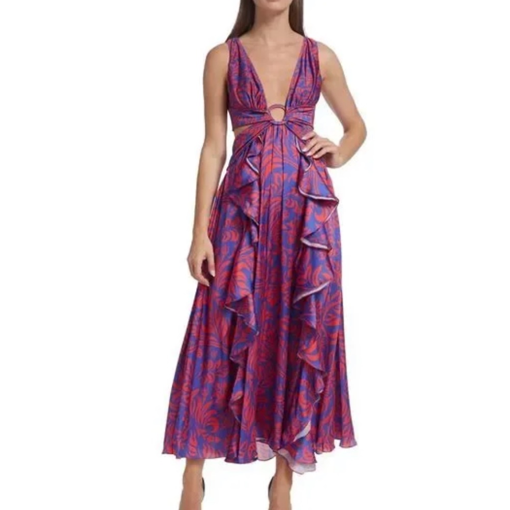 (XS) PatBO Pua Printed Cut Out Maxi Dress